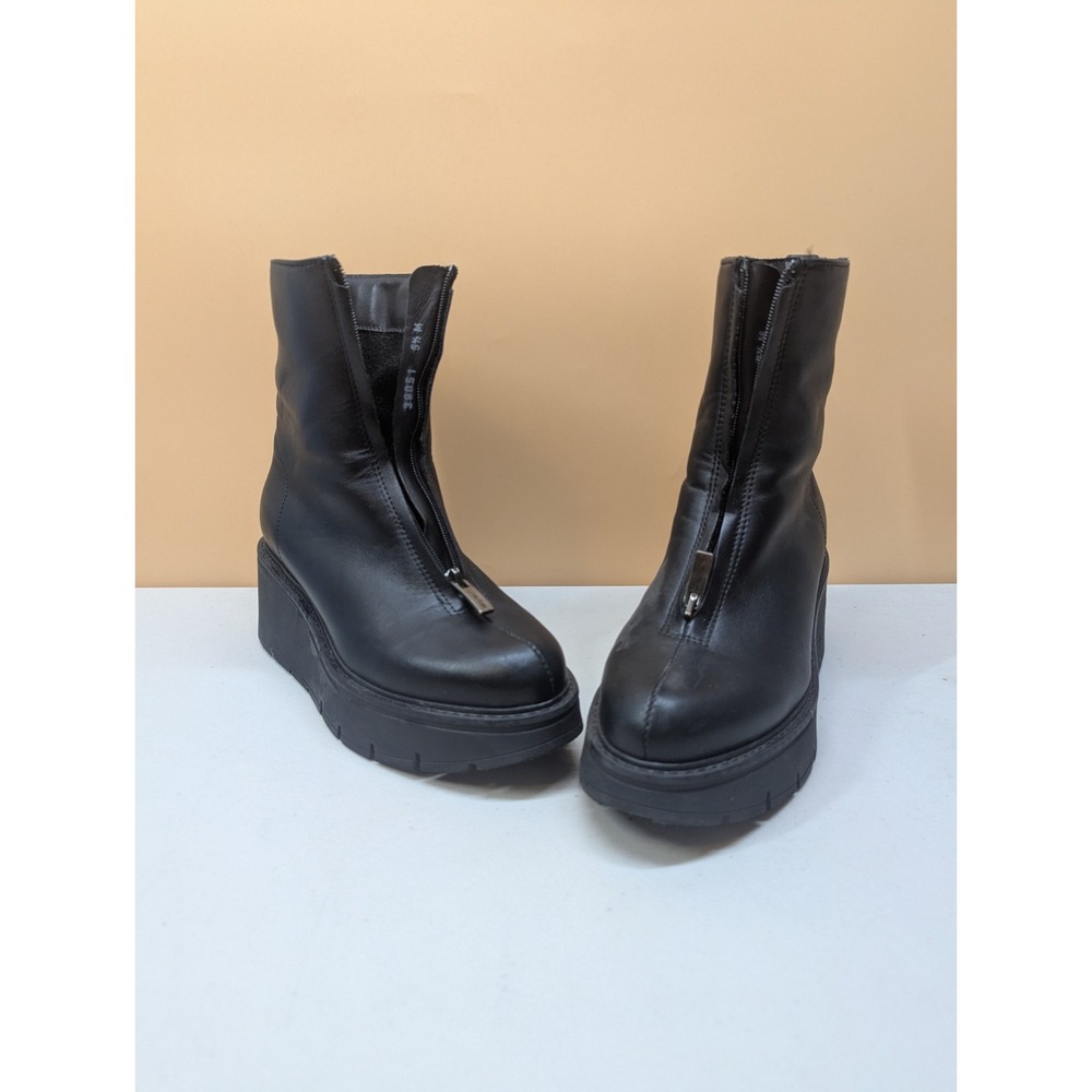 La Canadienne Boots Womens 5.5 US Black Leather Ankle Zip Platform Heel Designer